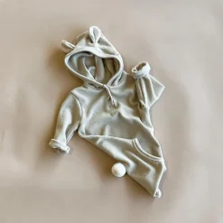 Bear hoodie Baby Bodysuit | Beige